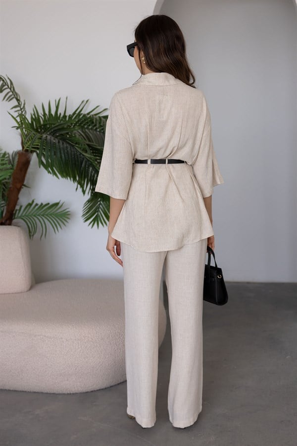 Kemerli Keten Takım - BEJ