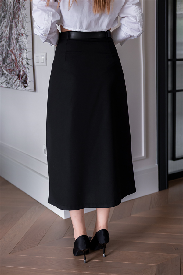 Kemerli Midi Boy Etek - SİYAH