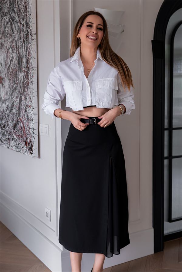 Kemerli Midi Boy Etek - SİYAH