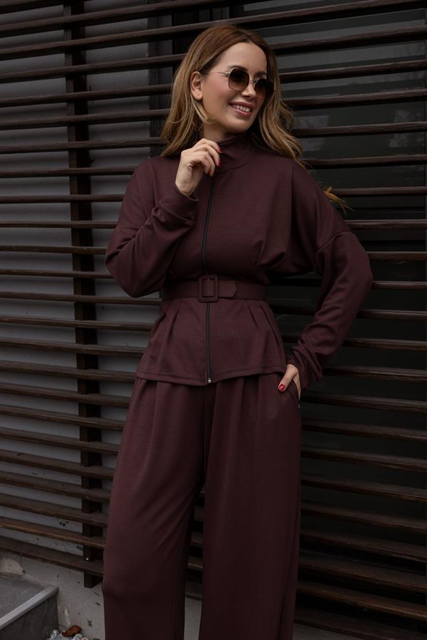 Kemerli Modal Takım - KAHVERENGİ