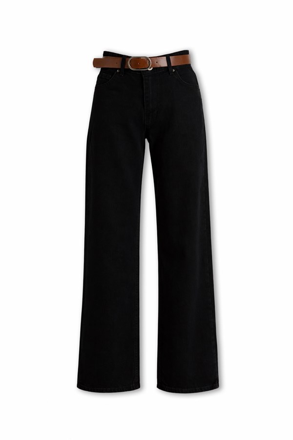 Kemerli Mom Jean - SİYAH