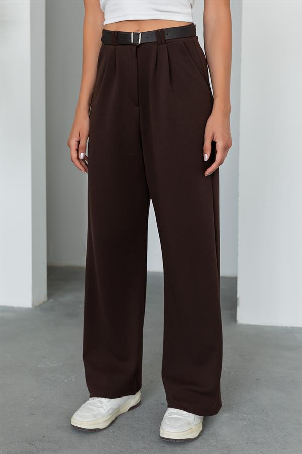 Belted Palazzo Pants - Brown