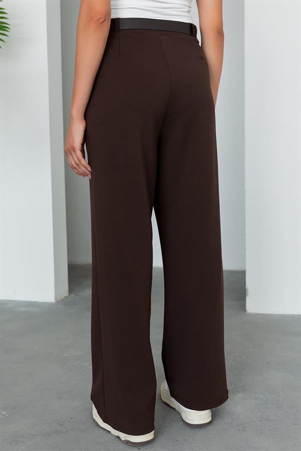 Belted Palazzo Pants - Brown