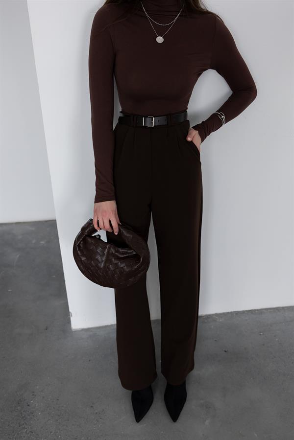 Belted Palazzo Pants - Brown