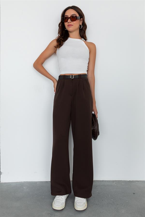 Belted Palazzo Pants - Brown