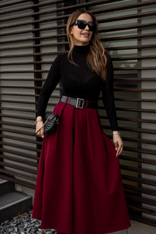 Kemerli Uzun Etek - BORDO