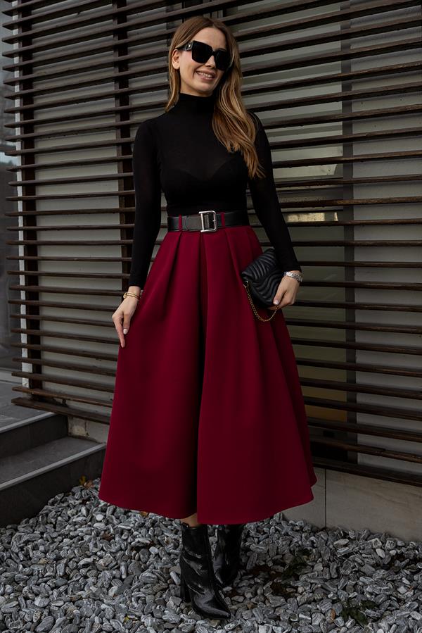 Kemerli Uzun Etek - BORDO