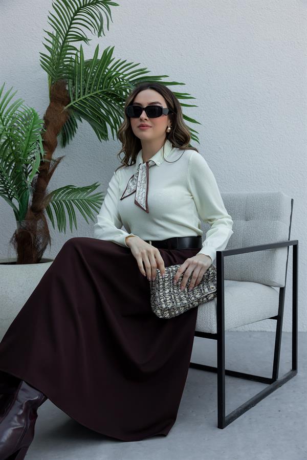 Kemerli Uzun Etek - KAHVERENGİ