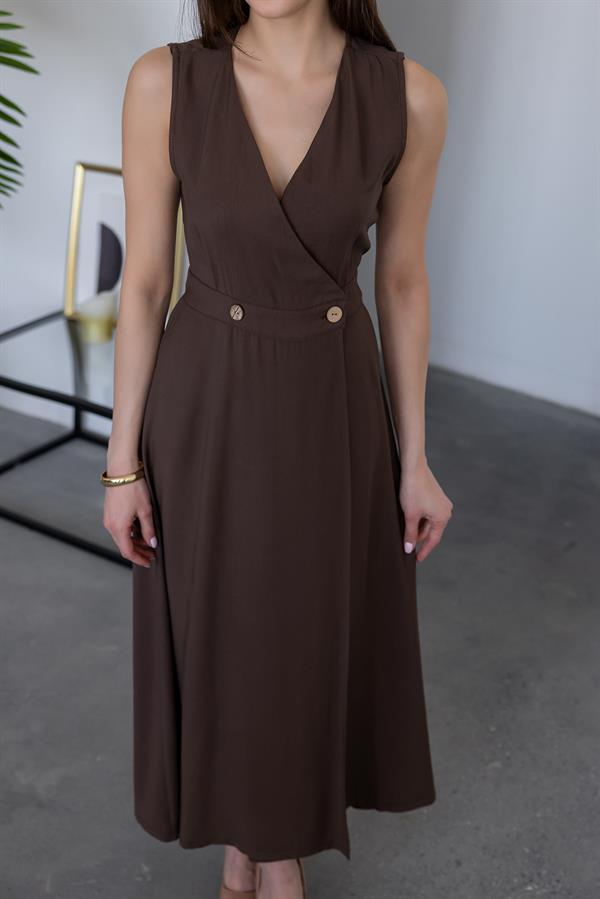 Keten Anvelop Elbise - KAHVERENGİ