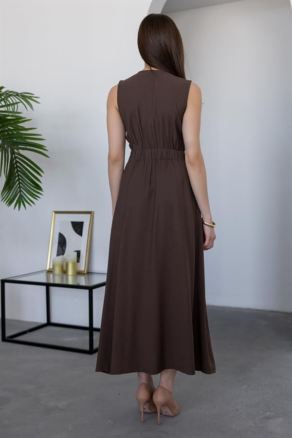 Keten Anvelop Elbise - KAHVERENGİ