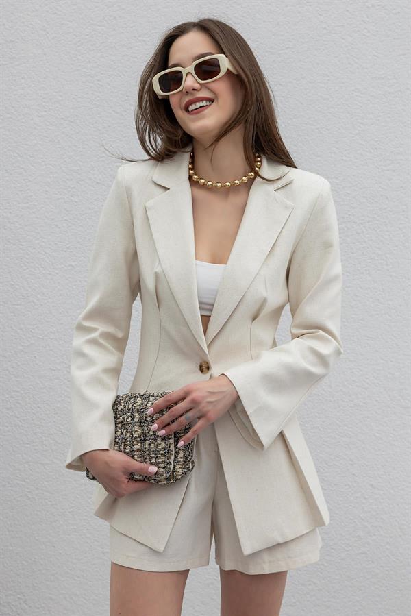 Keten Ceket Şort Takım - TAŞ