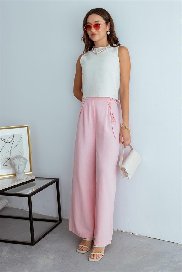 Keten Palazzo Pantolon - PEMBE