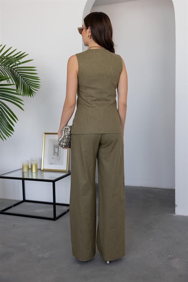 Keten Yelek Pantolon Takım - HAKİ