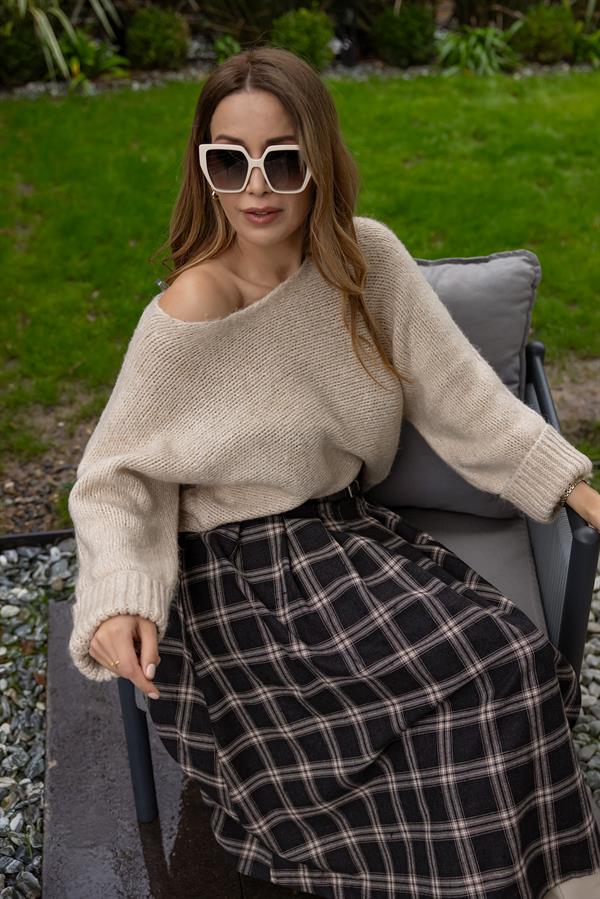 Kol Katlamalı Oversize Kazak - KREM