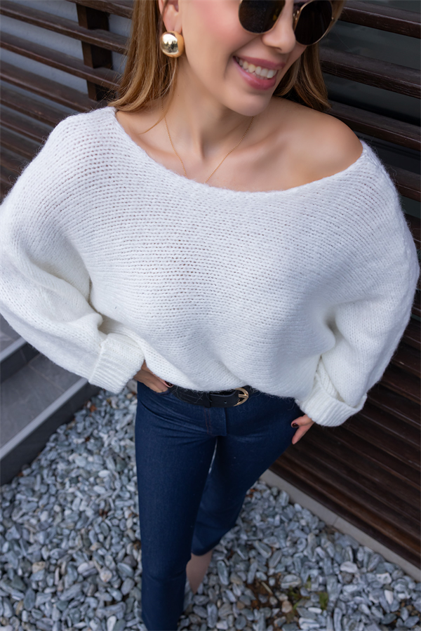 Kol Katlamalı Salaş Kazak - BEYAZ