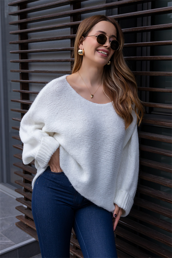 Kol Katlamalı Salaş Kazak - BEYAZ