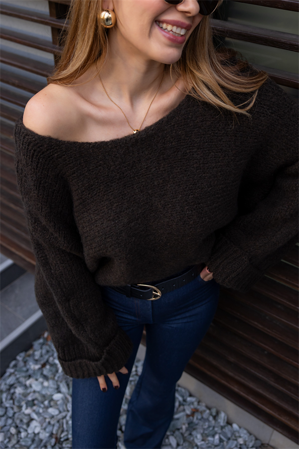 Kol Katlamalı Salaş Kazak - KAHVERENGİ