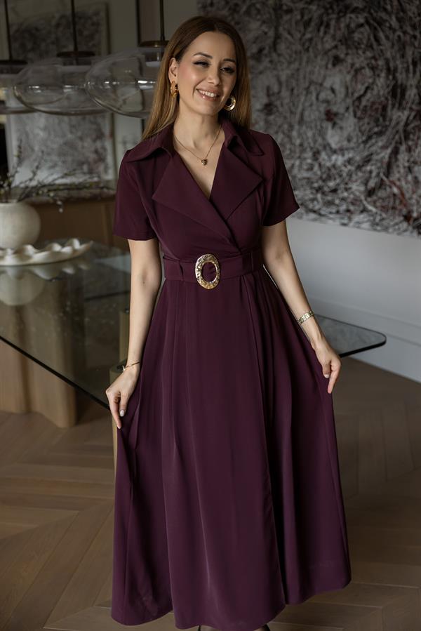 Krep Kumaş Kuşaklı Elbise - MÜRDÜM