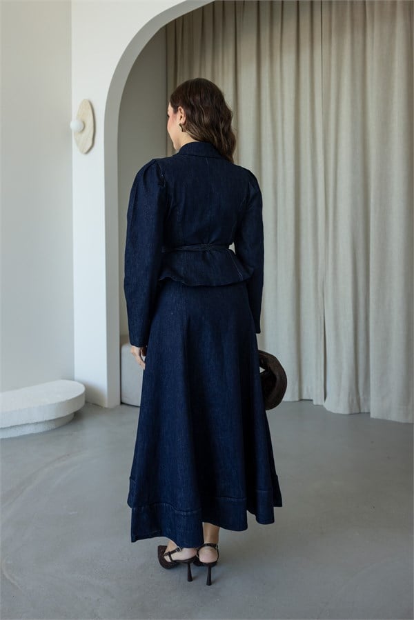 Kruvaze Yaka Denim Takım - LACİVERT