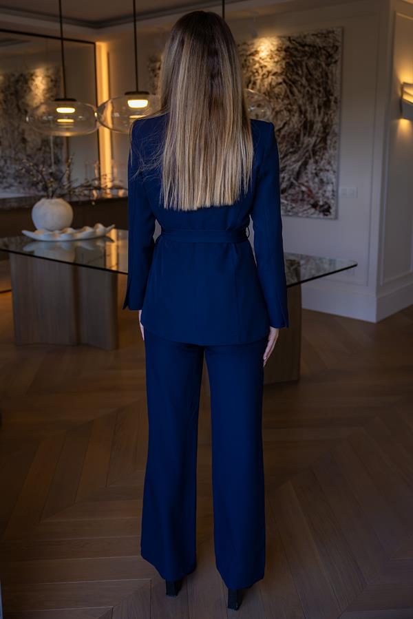 Kuşaklı Ceket Takım - LACİVERT