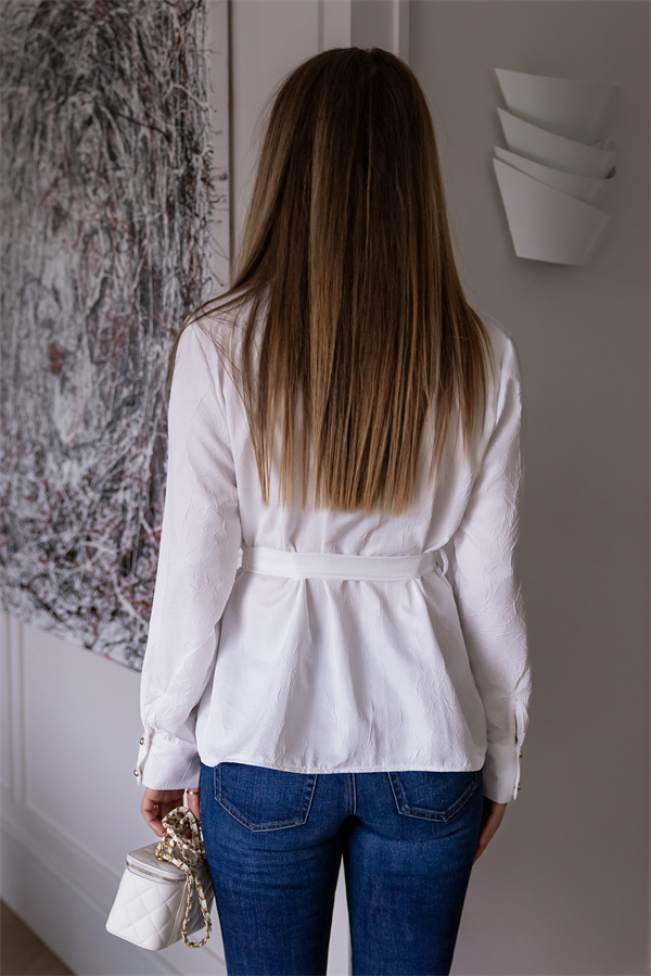 Kuşaklı Tensel Bluz - BEYAZ