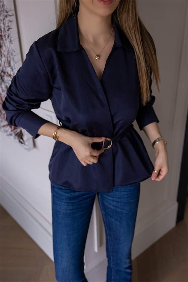 Kuşaklı Tensel Bluz - LACİVERT