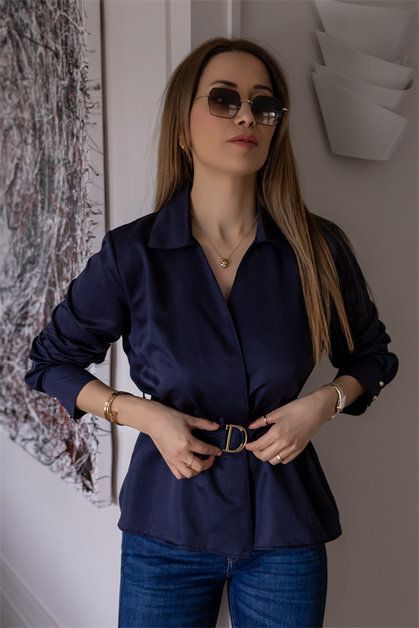 Kuşaklı Tensel Bluz - LACİVERT