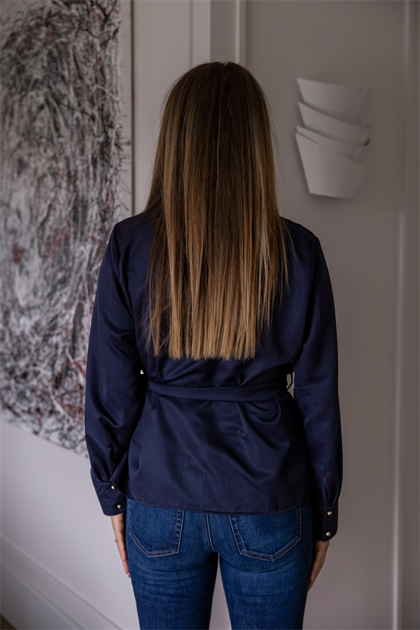 Kuşaklı Tensel Bluz - LACİVERT