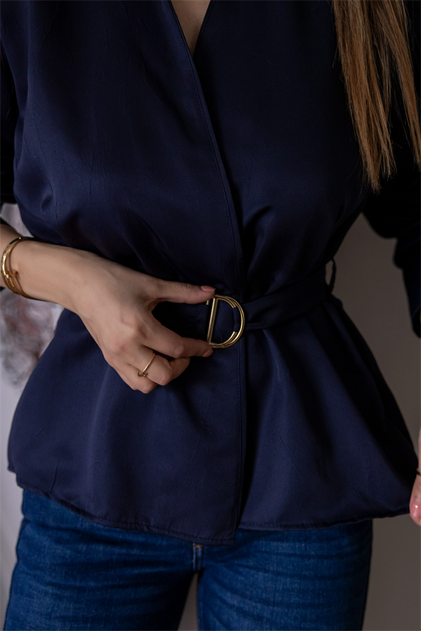 Kuşaklı Tensel Bluz - LACİVERT