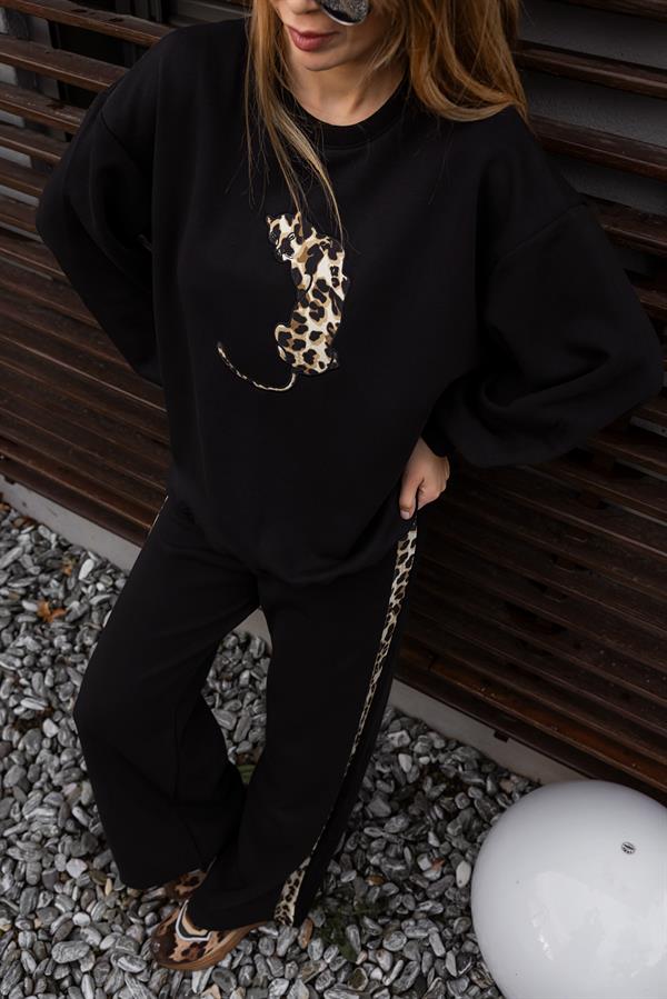 Leopar Figürlü Eşofman Takımı - SİYAH