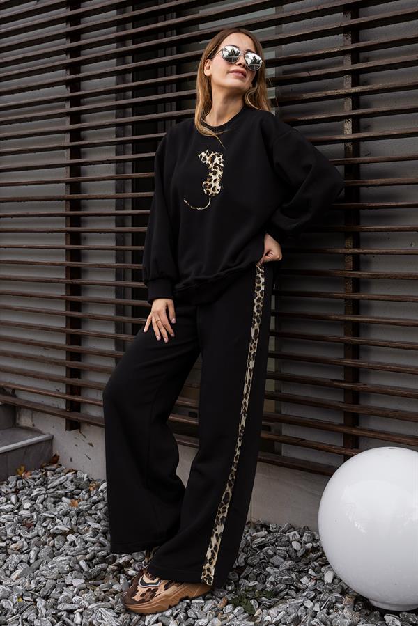 Leopar Figürlü Eşofman Takımı - SİYAH