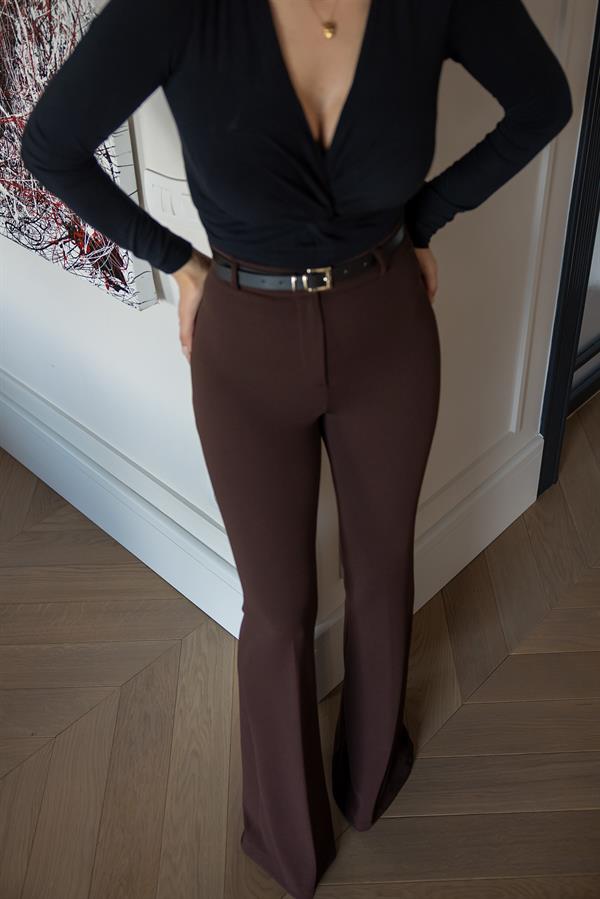 Likralı İspanyol Paça Pantolon - KAHVERENGİ