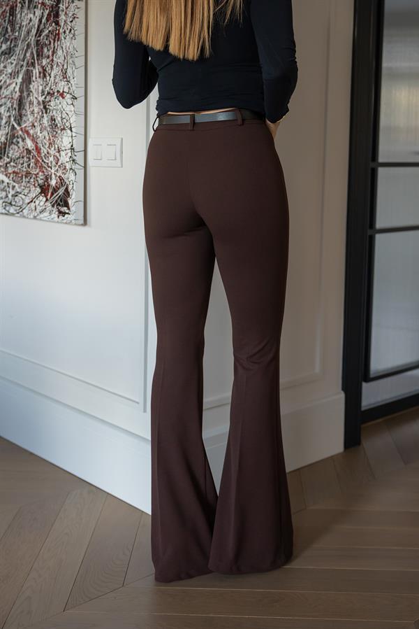Likralı İspanyol Paça Pantolon - KAHVERENGİ