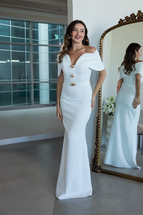 Madonna Yaka Kemerli Abiye - BEYAZ