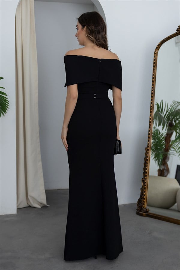 Madonna Yaka Kemerli Abiye - SİYAH