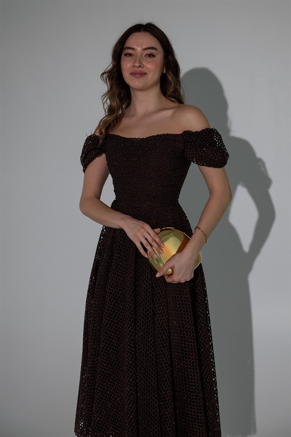 Madonna Yaka Simli Abiye - KAHVERENGİ