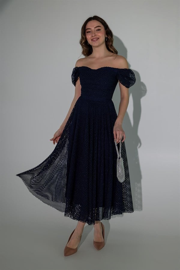 Madonna Yaka Simli Abiye - LACİVERT