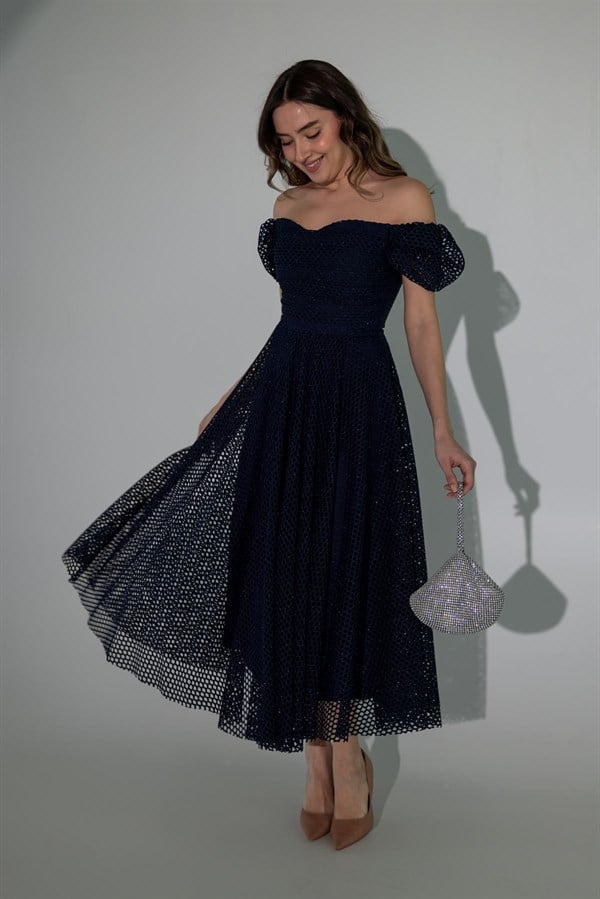 Madonna Yaka Simli Abiye - LACİVERT