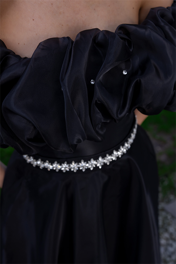 Madonna Yaka Tasarım Abiye - SİYAH