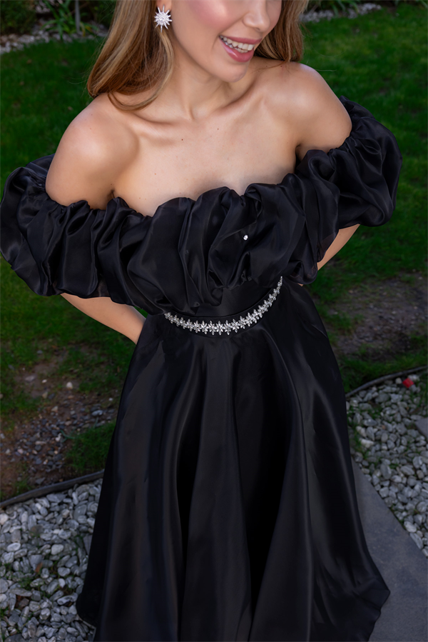 Madonna Yaka Tasarım Abiye - SİYAH