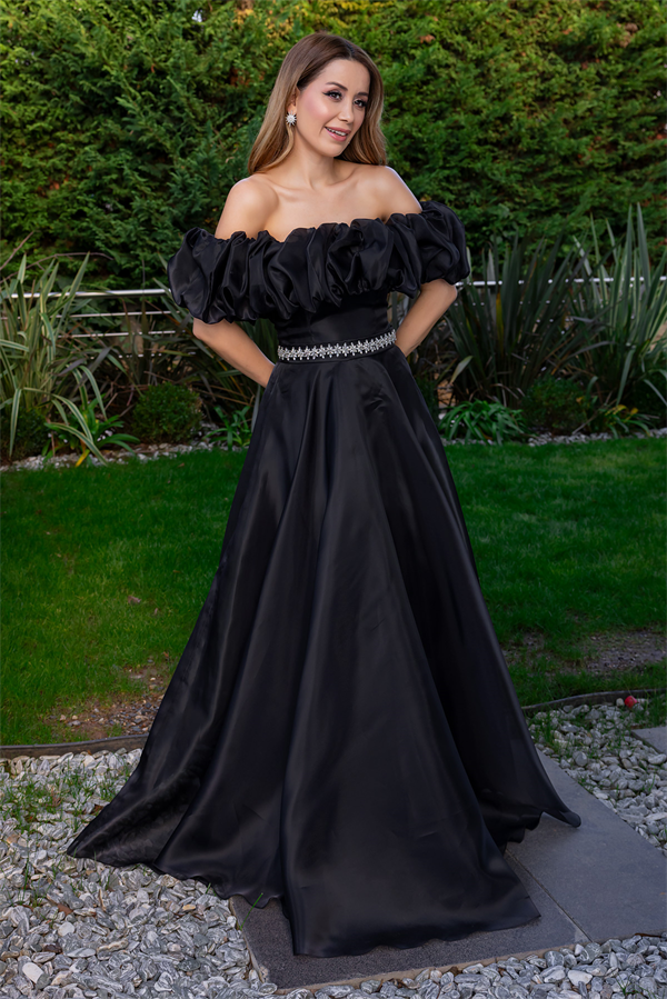 Madonna Yaka Tasarım Abiye - SİYAH