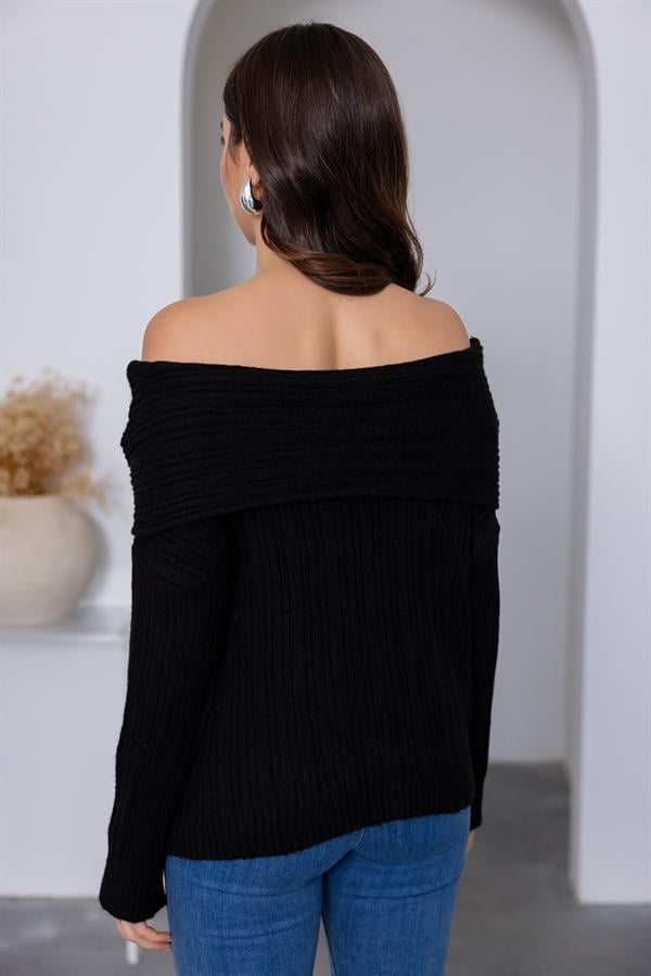 Madonna Neck Knit Sweater - Black
