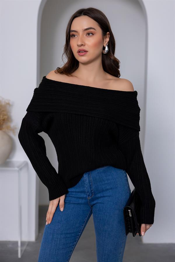 Madonna Neck Knit Sweater - Black