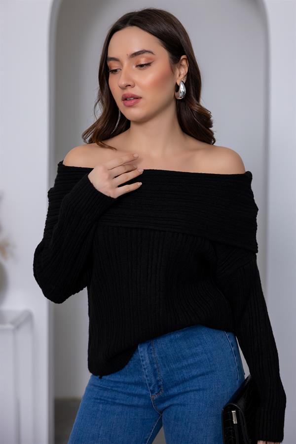 Madonna Neck Knit Sweater - Black