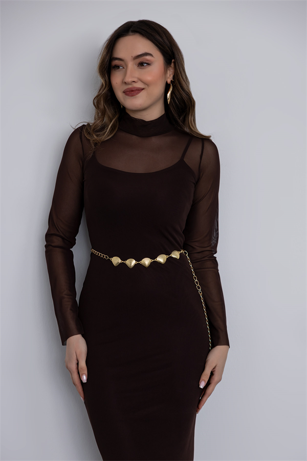 Maxi Boy Tül Elbise - KAHVERENGİ