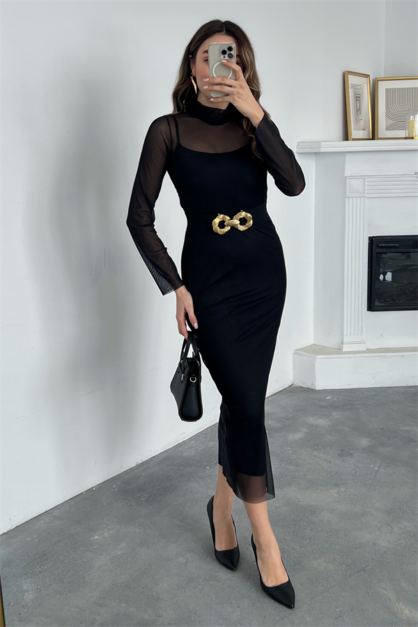 Maxi Boy Tül Elbise - SİYAH