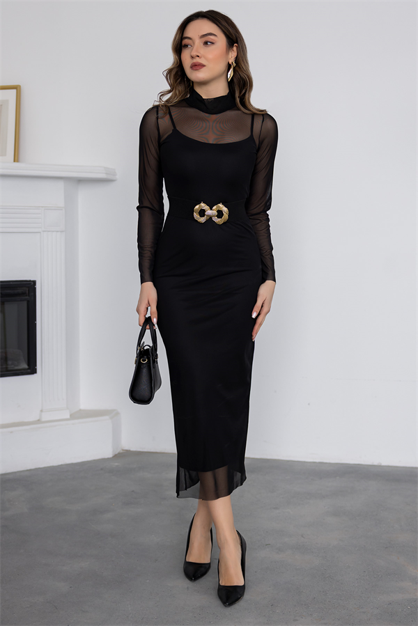 Maxi Boy Tül Elbise - SİYAH