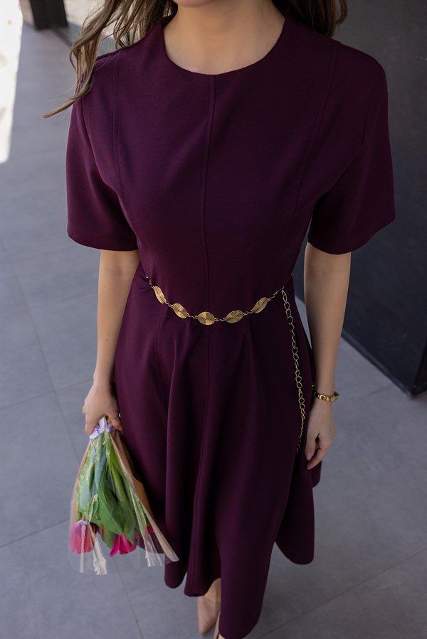 Maxi Boy Volanlı Elbise - BORDO