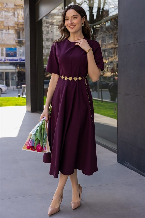 Maxi Boy Volanlı Elbise - BORDO