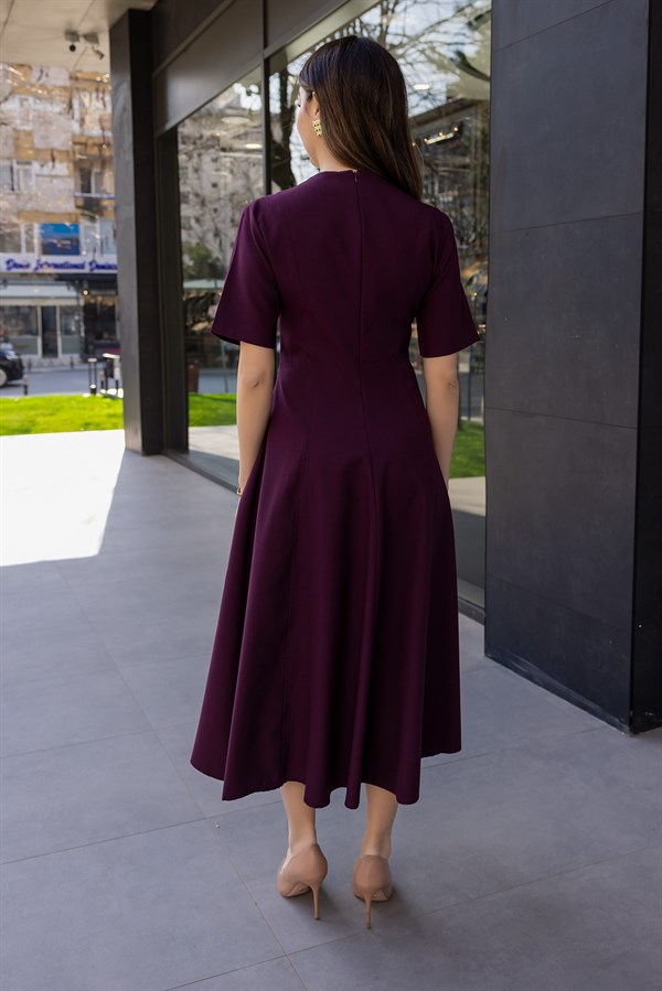 Maxi Boy Volanlı Elbise - BORDO